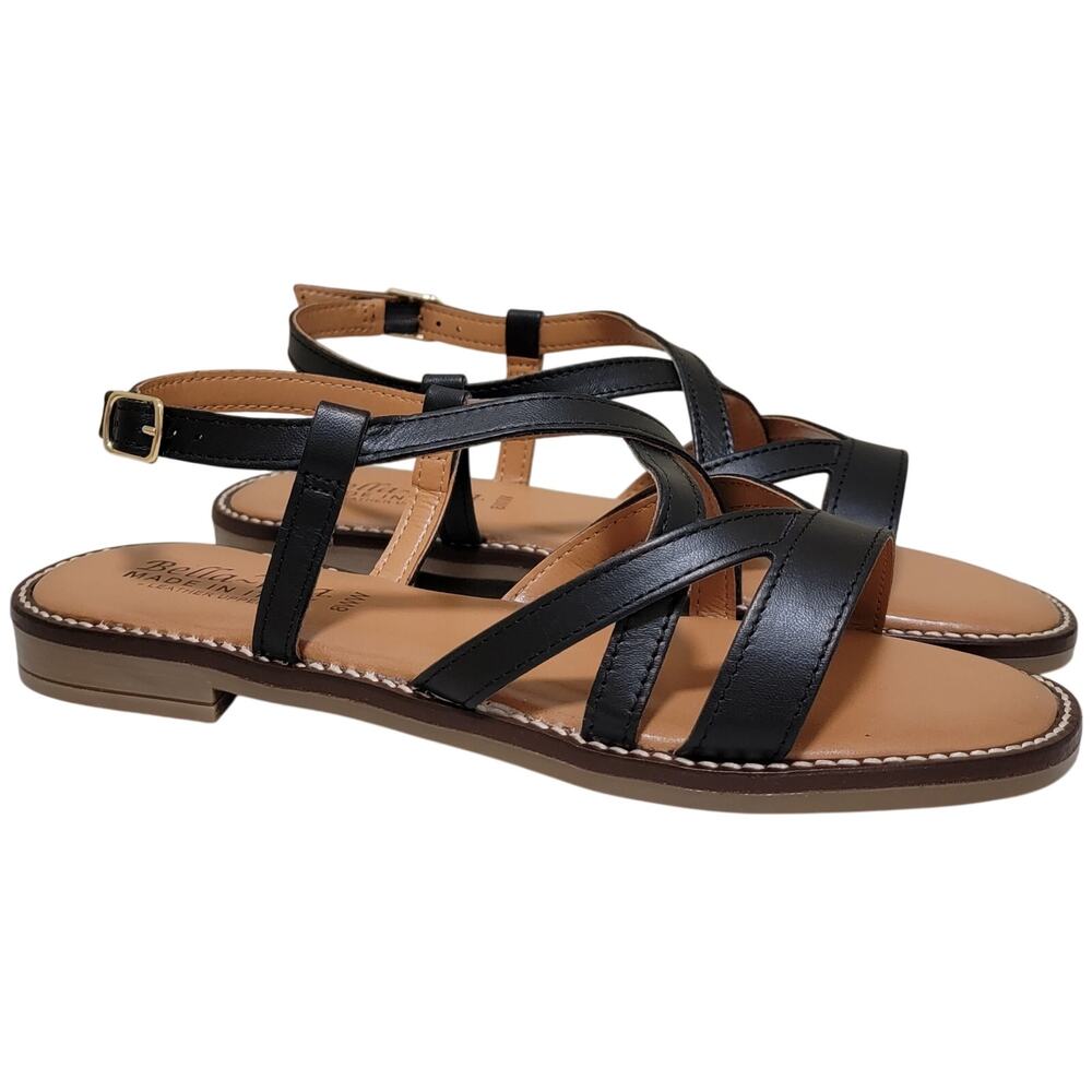 Bella Vita Women Tya-Italy Slingback Strappy Sandals Size US 8WW Black Leather